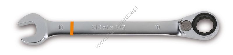 Klucz płasko-oczkowy z dwukierunkowym mechanizmem zapadkowym, chromowany, rozmiar oznaczony kolorem BETA 142MC/12