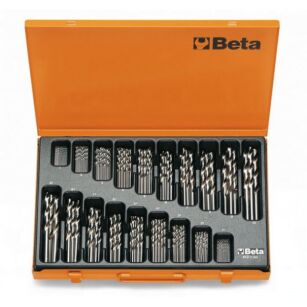 Zestaw 150-ciu wierteł krętych cylindrycznych, szlifowanych w pudełku BETA 412/C150