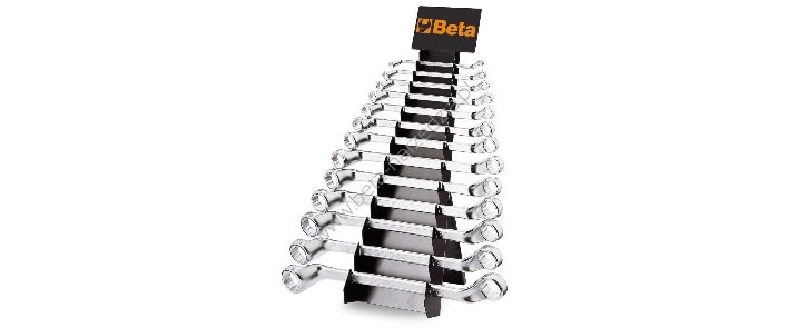 Zestaw 13-stu kluczy oczkowych odsadzonych dwustronnych z podstawką BETA 90/SP13