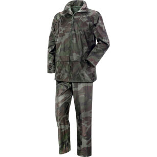 Komplet przeciwdeszczowy: kurtka i spodnie, pokryte wewnątrz PVC, kolor: zielony kamuflaż 461018/S