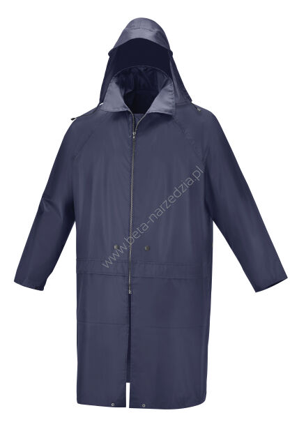Płaszcz roboczy, wodoodporny, wykonany z poliestru powlekanego PCW, z kapturem, ze szwami podklejanymi termicznie, granatowy BETA 7978L/XL