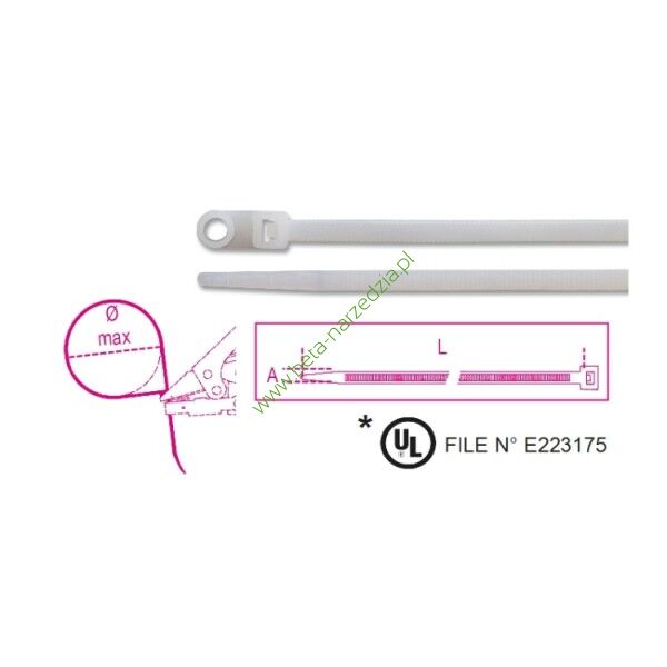Opaska zaciskowa nylonowa z oczkiem montażowym kolor naturalny BMBH2048 ( 1748-BH ) 100 szt.