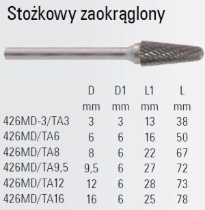 Pilnk obrotowy (frez) z węglika BETA 426MD/TA6