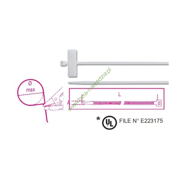 Opaska zaciskowa nylonowa z tabliczką opisową poprzeczną 25x8mm kolor naturalny BMBT22025 ( 1748-BT) 100 szt.