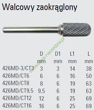 Pilnk obrotowy (frez) z węglika BETA 426MD/CT8