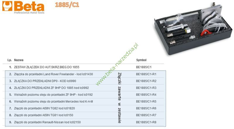 Zestaw złączek do automatycznych skrzyń biegów do urządzenia 1885 BETA 1885/C1