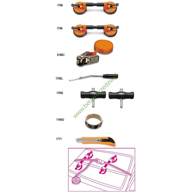 Zestaw 8 narzędzi do szyb samochodowych BETA 1766/8