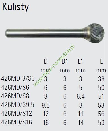 Pilnk obrotowy (frez) z węglika BETA 426MD/S9,5