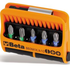 Zestaw 10 końcówek wkrętakowych + uchwyt magnetyczny, w etui z tworzywa sztucznego BETA 860MIX/A10