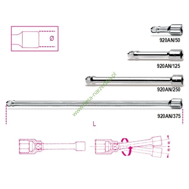Przedłużacz z zabierakiem kulistym BETA 920AN/375